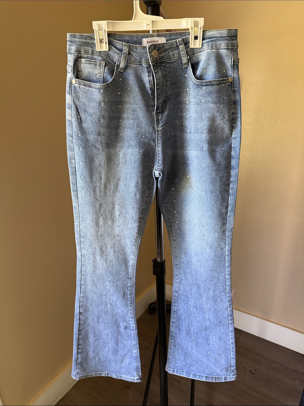 BAMBOO Light Blue Studded Flare Jeans